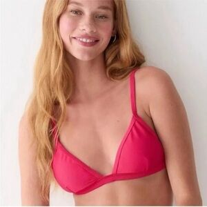 J Crew pink ribbed triangle bikini top size L new